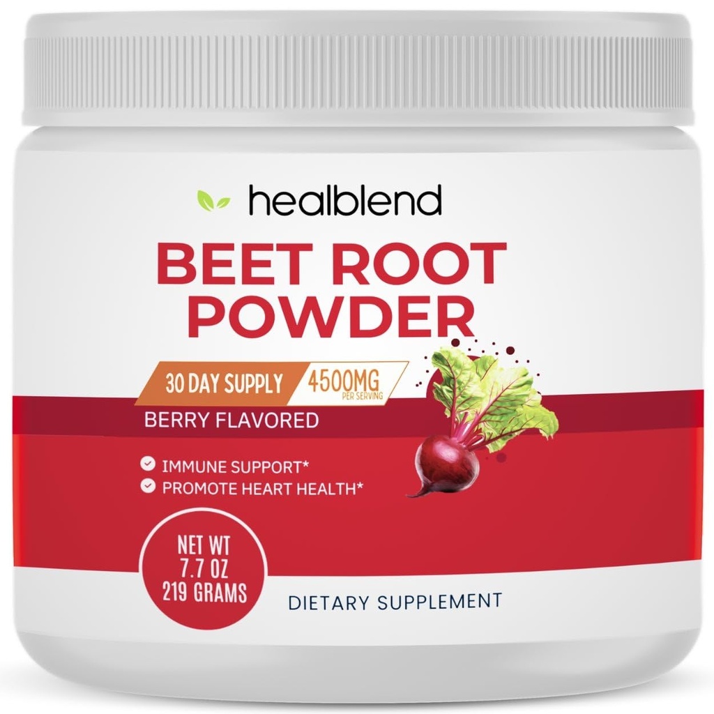 vindecablend Organic Beet Root Powder - Sfeclă de oxid de azot, suport sănătos de presiune a sângelui, circulatie sange Superfood afine aroma - 30 Serviri