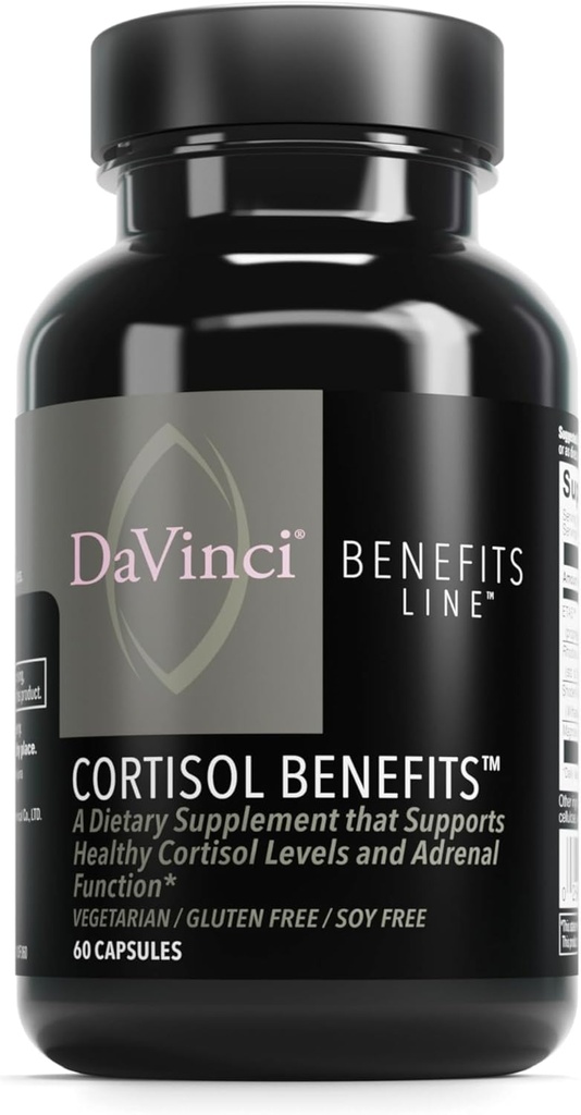 DaVinci Labs Cortisol Beneficii - Supliment alimentar pentru a sprijini nivelurile sănătoase de cortizol și sănătatea suprarenală - Cu extract Ashwagandha, Rhodiola Rosea Root și More - Gluten-Free - 60 Capsule vegetariene