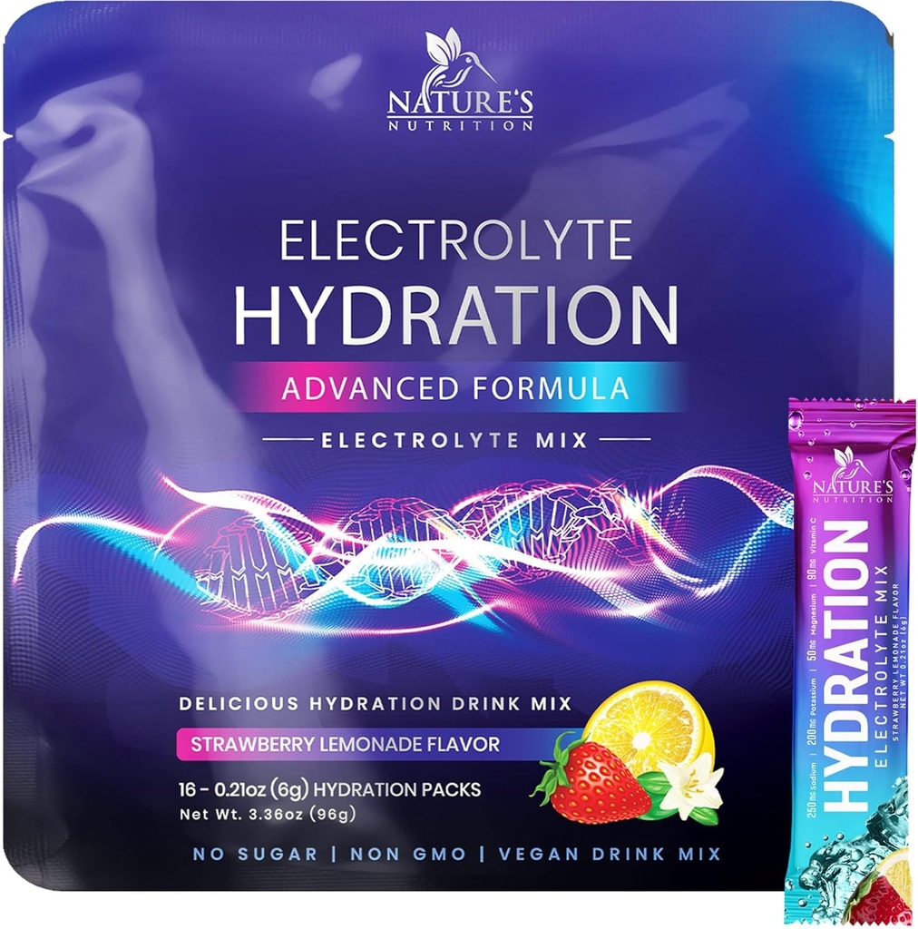 Electroliti Pachete de hidratare - Pulbere de recuperare Keto cu potasiu, magneziu, sodiu, zinc & vitamina C, zahar-gratuit, Hidratare Electroliti lichid de băut Mixuri, Vegan, Lemon de căpșuni (16 Pack)