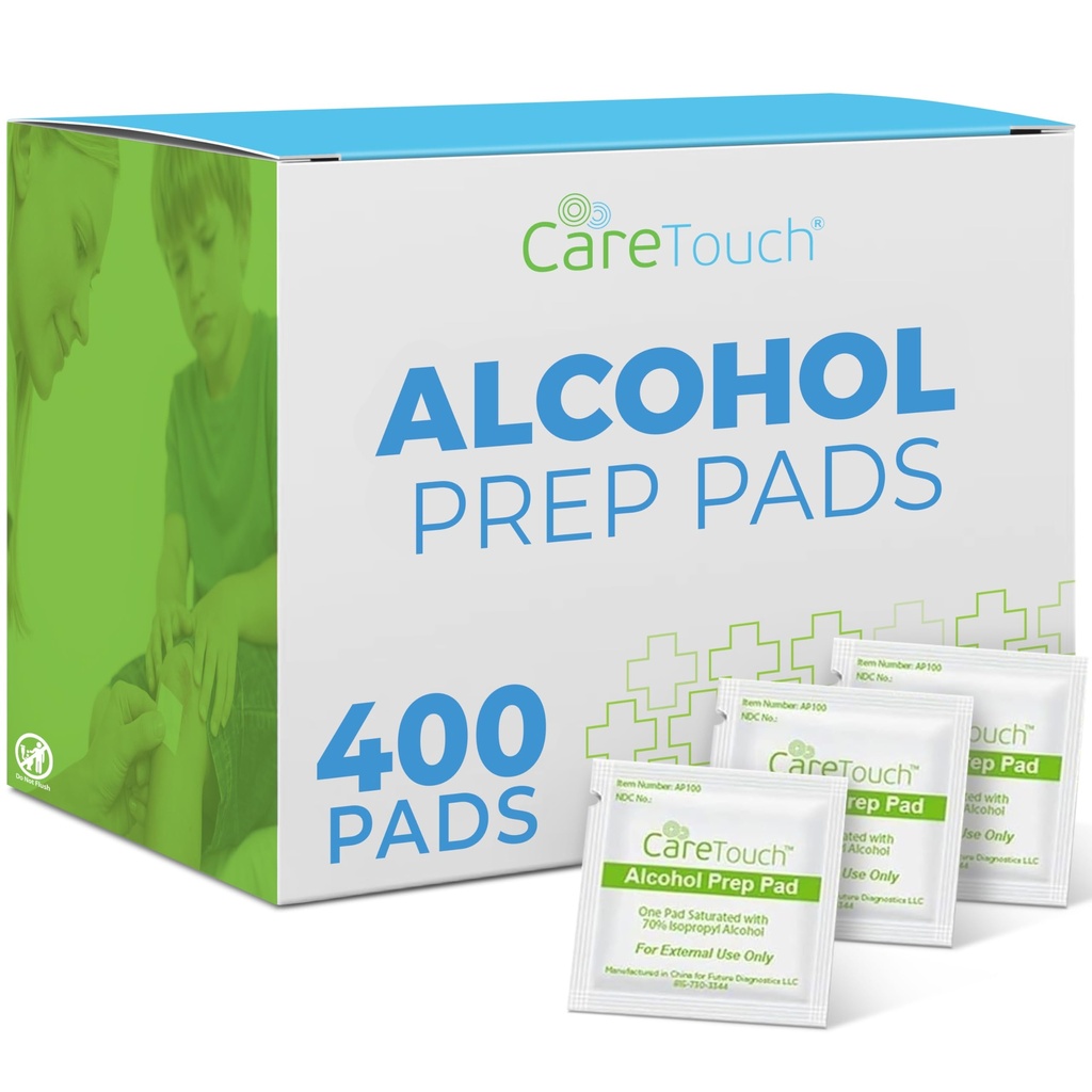 Care Touch Alcool Wipes individuale înfăşurate - Prep Pads cu 70% izopropil alcool, mare pentru acasă, Medical & Kits de prim ajutor sterilizate, Antiseptic 2-Ply Swabs 400 Conte