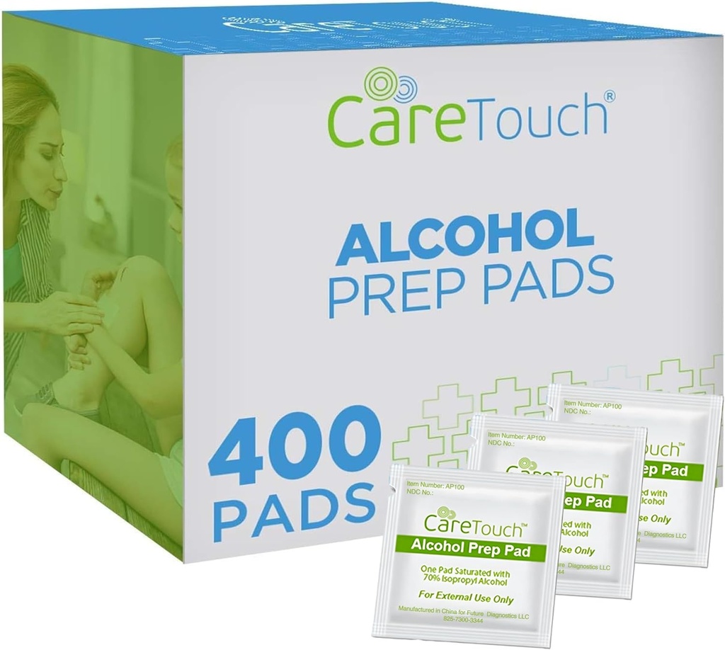 Care Touch Alcool Wipes individuale înfăşurate - Prep Pads cu 70% izopropil alcool, mare pentru acasă, Medical & Kits de prim ajutor sterilizate, Antiseptic 2-Ply Swabs 400 Conte