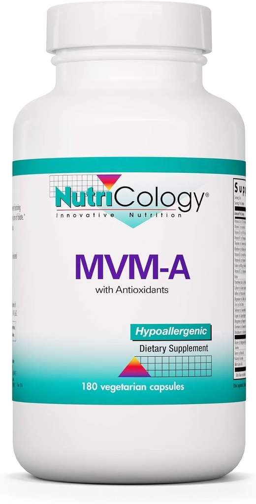 Nutricologie MVM-A Supliment - Multivitamine pentru bărbaţi şi femei, cu fier, vitamine zilnice, pentru adulţi, potenţă ridicată, Biodisponibile, Capsule vegetariene - 180 Conte