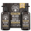 Viking Revolution Beard Wash and Beard conditioner for Men with Argan Oil and Jojoba Oil - Beard Softner and Consolidator Beard Care Beard Shampoo and Balsam with Beard Oil (17oz Spiced Vanilla)