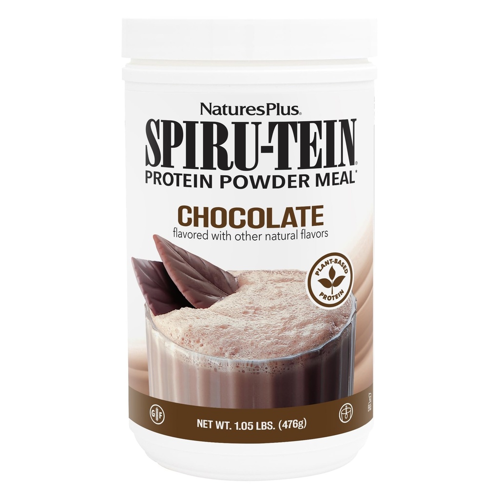 Naturas Plus SPIRU-TEIN, Ciocolata - 1.05 lb - Agitație de proteine pe bază de plante - non-GMO, vegetarian, gluten gratuit - 17 Serviri totale