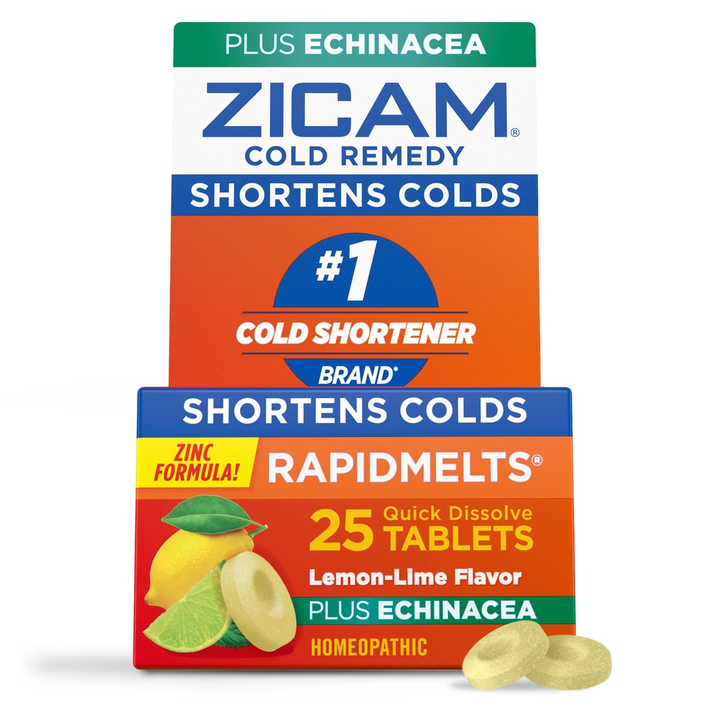 Zicam Zinc Rece Remedy RapidMelts Quick-Dissolve Tablets Lemon-Lime Aroma cu Echinacea 25ct