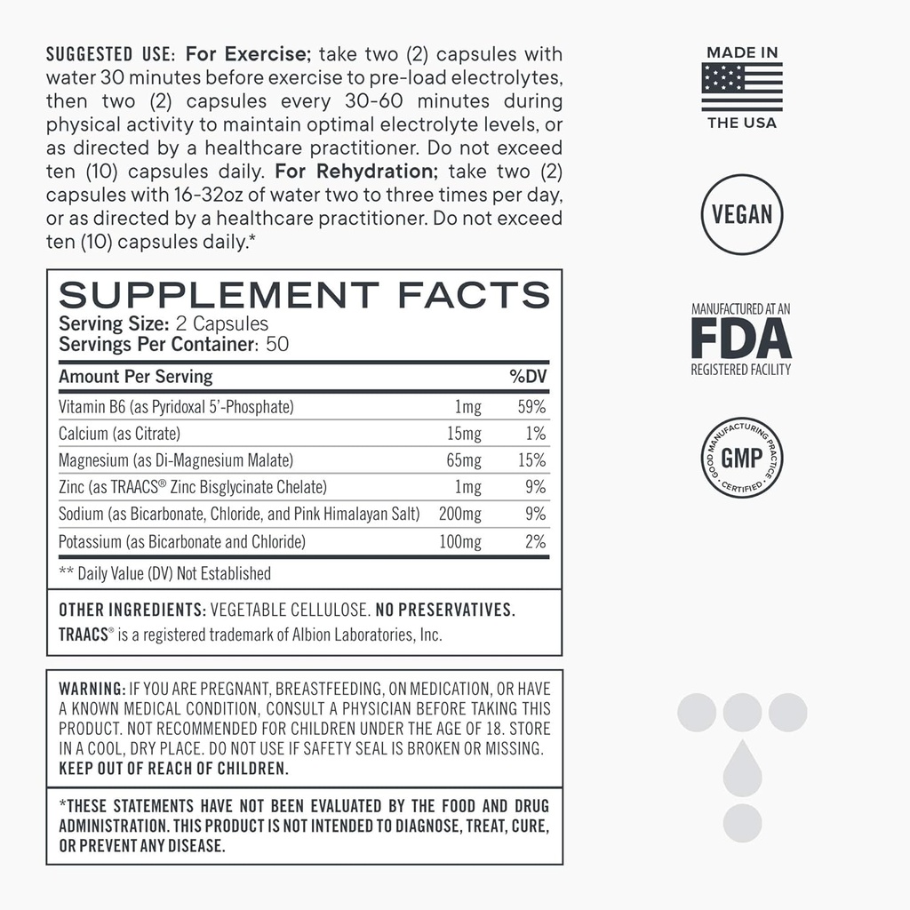 Capsule electrolitice, Sare de rehidratare naturală cu carbohidrați cu magneziu, zinc, calciu și sodiu (100ct)