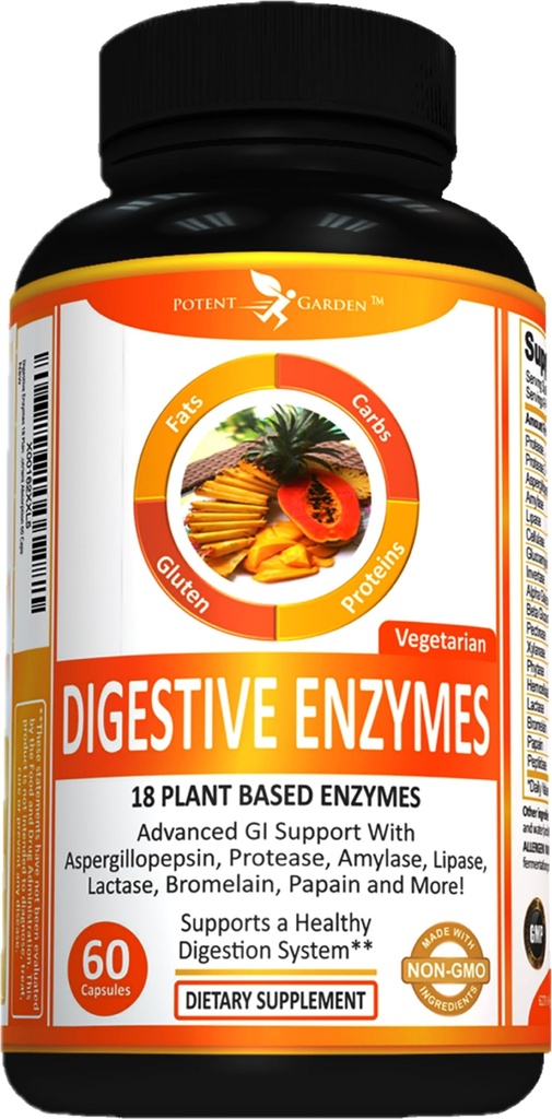 Enzime digestive -18 Enzime pe bază de plante cu amilază lipază bromelaină Protează lactază & alte enzime - O pastilă pre-masa susține digestia sănătoasă și absorbția nutritivă 60 Capace