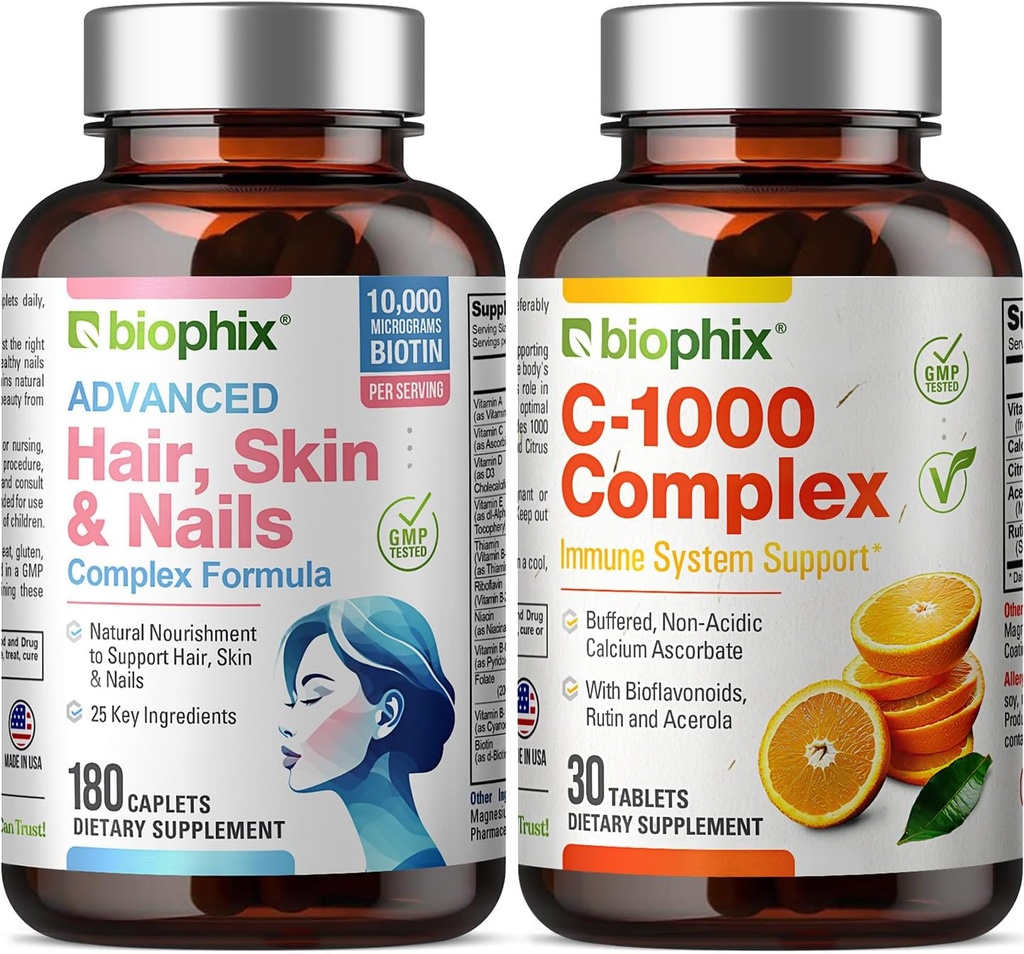 Pielea parului si unghii Complex 180 Caplete cu 10000 mcg Biotina - gratuit Vitamina C-1000 30 Tablete - Multivitamine sprijină unghii puternice frumos par sanatos imbatranire