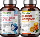 Pielea parului si unghii Complex 180 Caplete cu 10000 mcg Biotina - gratuit Vitamina C-1000 30 Tablete - Multivitamine sprijină unghii puternice frumos par sanatos imbatranire