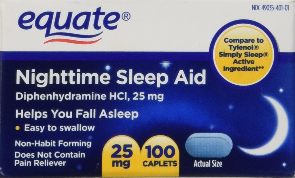 Equate Nighttime Sleep Aid 25 mg, 00 Mini-Caplete, 100 Count