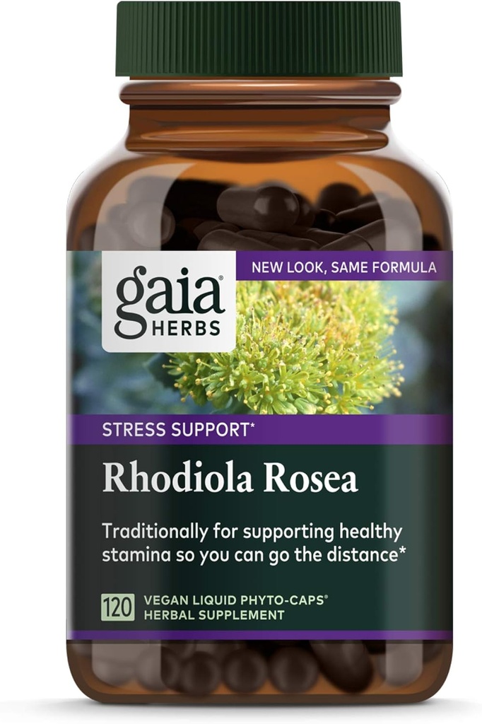 Gaia Herbs, Rhodiola Rosea Vegan Phyto capsule lichide - supliment de suport pentru stres, Adaptogenic Herb, 120-count (Pachet de 1)
