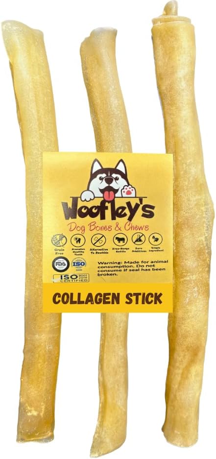 Woofley 12 Stick-uri inch Pure Colagen pentru câini (3 Număr) - Chews pentru câini de talie medie și mare - Bully Stick Rawhide Alternative