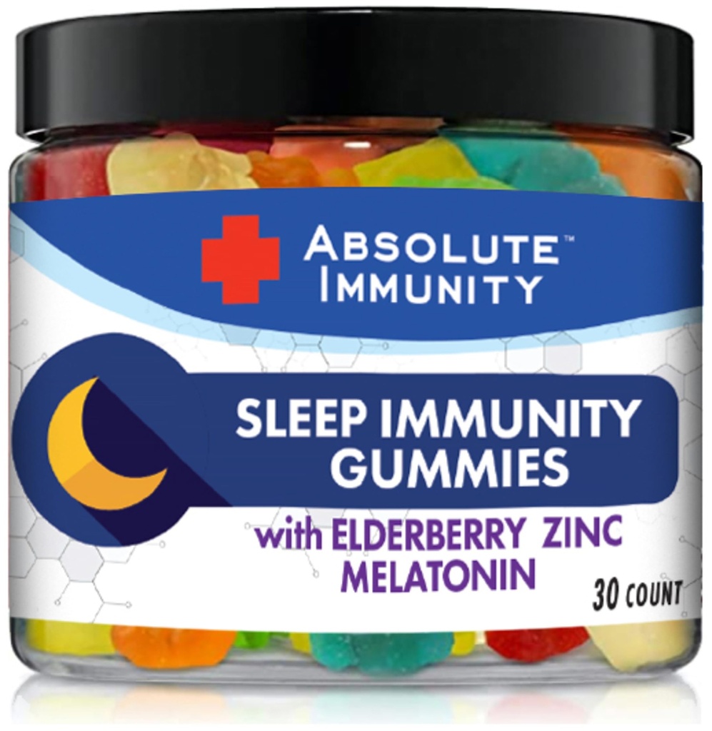 Imunitate absolută - Gume de dormit din zinc și elderberry cu melatonină, 100% ajutor de somn fără medicamente, suport sistem imunitar, adulți și copii 30ct