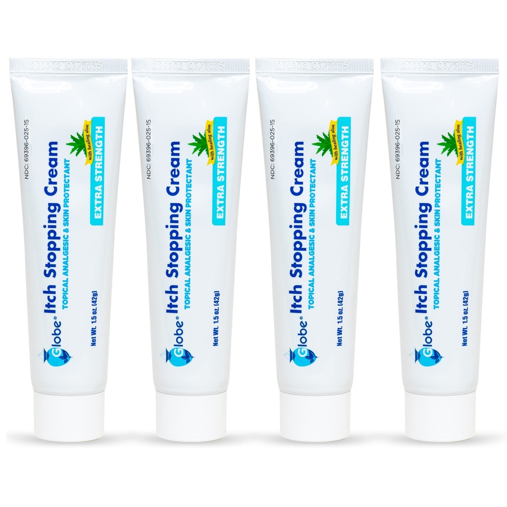 (4 Pack) Globe Extra Putere Mâncărime Oprirea anti- Itch Cream 1.5 Oz cu Histamine Blocker, Difenhidramină HCl Topic Analgezice & zinc acetat de piele Protector pentru Ajutor de la cele mai în aer liber Itches