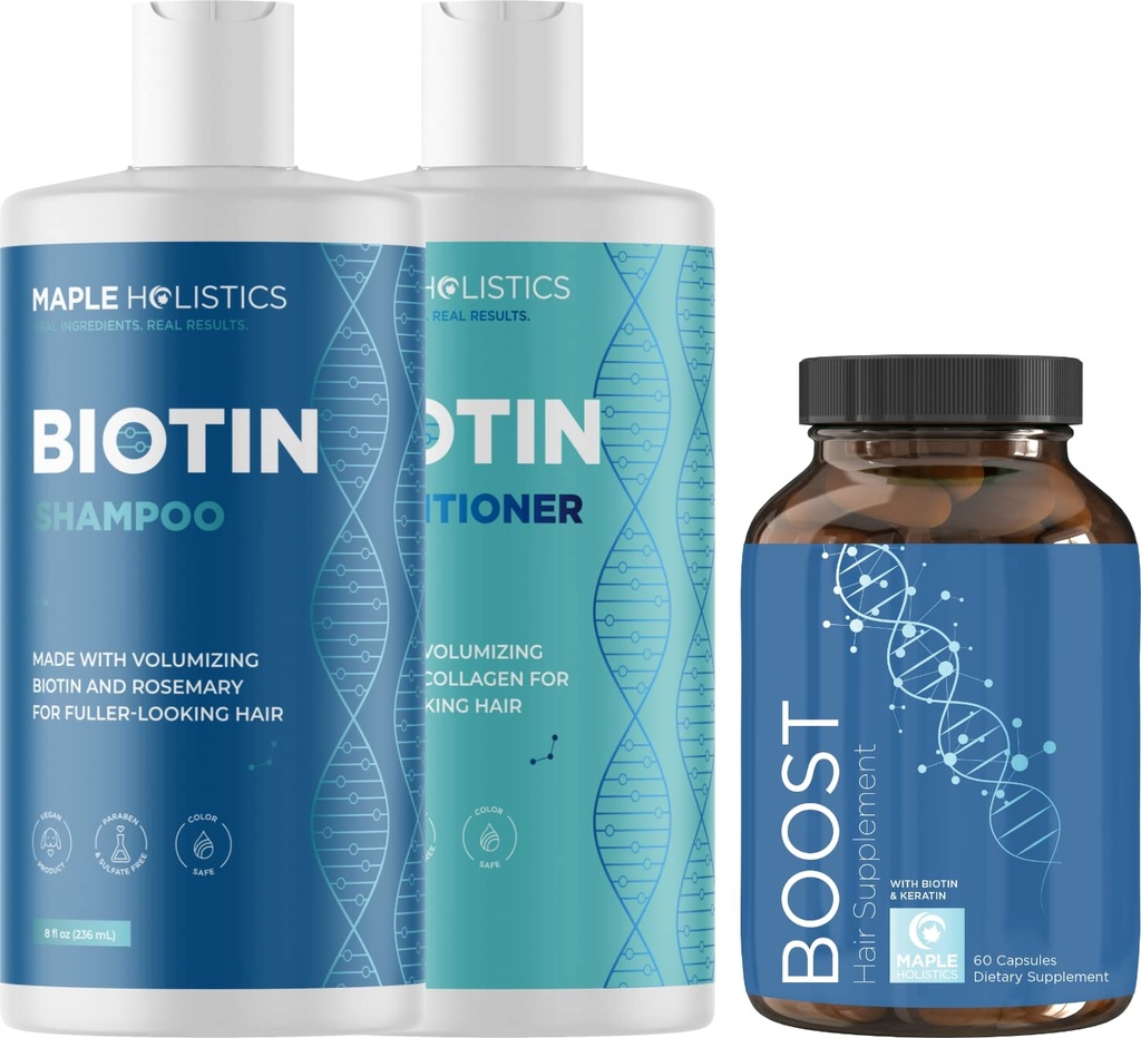 Biotin Șampon și Balsam și Suplimentul pentru păr - Biotin pentru creșterea părului Supliment Plus Rosemary și Volumizarea șampon și balsam de balsam - Rosemary Biotin și Colagen produse de îngroșare a părului