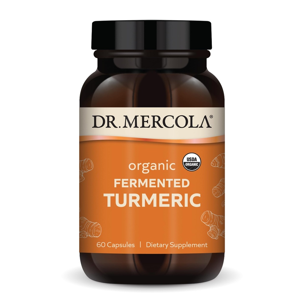 Dr. Mercola Organic Fermented Turmeric - 370 mg Turmeric fermentat - Curcuminoide de înaltă biodisponibilitatea - USDA Organic, Non-GMO, Gluten-Free & Soy-Free - 60 capsule (30 Servings)