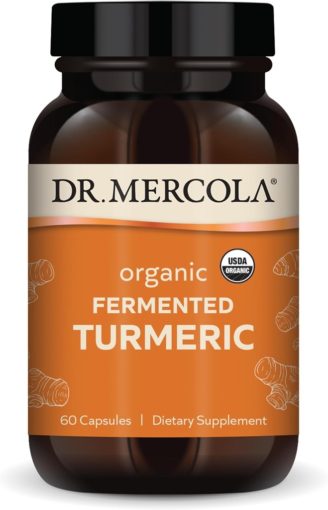 Dr. Mercola Organic Fermented Turmeric - 370 mg Turmeric fermentat - Curcuminoide de înaltă biodisponibilitatea - USDA Organic, Non-GMO, Gluten-Free & Soy-Free - 60 capsule (30 Servings)