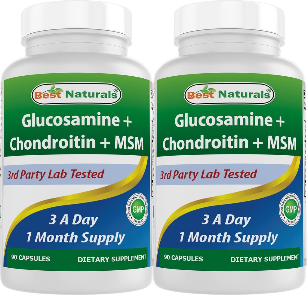 Cele mai bune naturale, Glucosamine Chondroitin MSM Suplimente, 2600 mg per Serving, 90 capsule (90 Count (Pachet de 2))