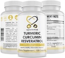 Curcumina turmerica Resveratrol Supliment nutritional, proprietati antioxidante, suporta inflamatie buna si sistem imunitar, 120 capsule Vegan