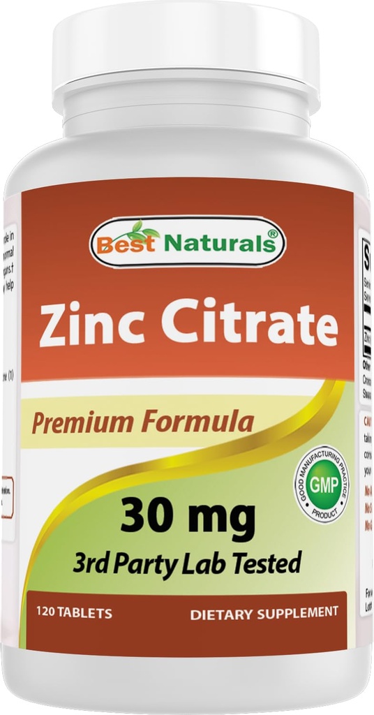 Cele mai bune naturale de zinc 30 mg Suplimente (ca Zinc Citrate) - zinc Vitamine pentru adulți Suport imun - 120 comprimate (120 Conte (Pachet de 1)