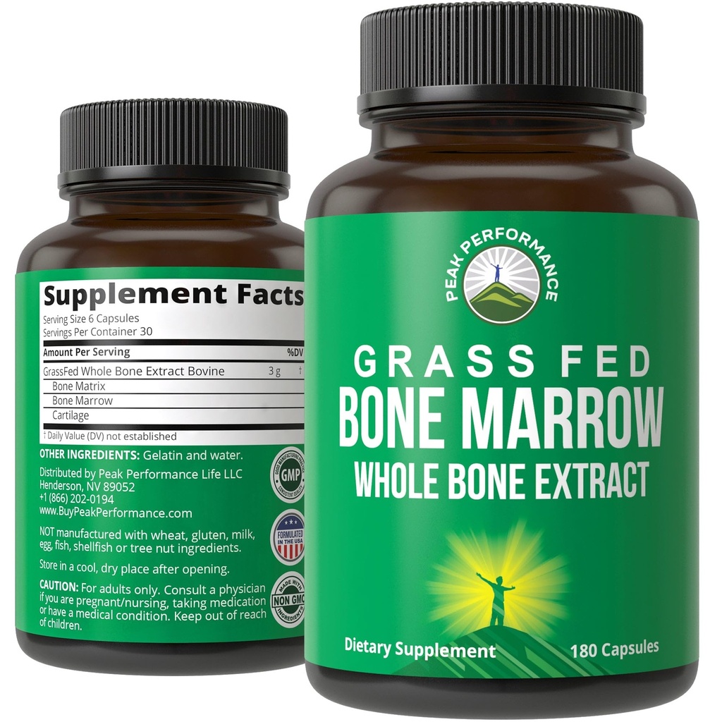 Performanță maximă Iarbă Fed Bone Marrow - Total Bone Extras Supliment 180 Capsule Superfood Pastile bogate în colagen, vitamine, și aminoacizi. de la Bone Matrix, Marrow, Cartilage. Comprimate ancestrale