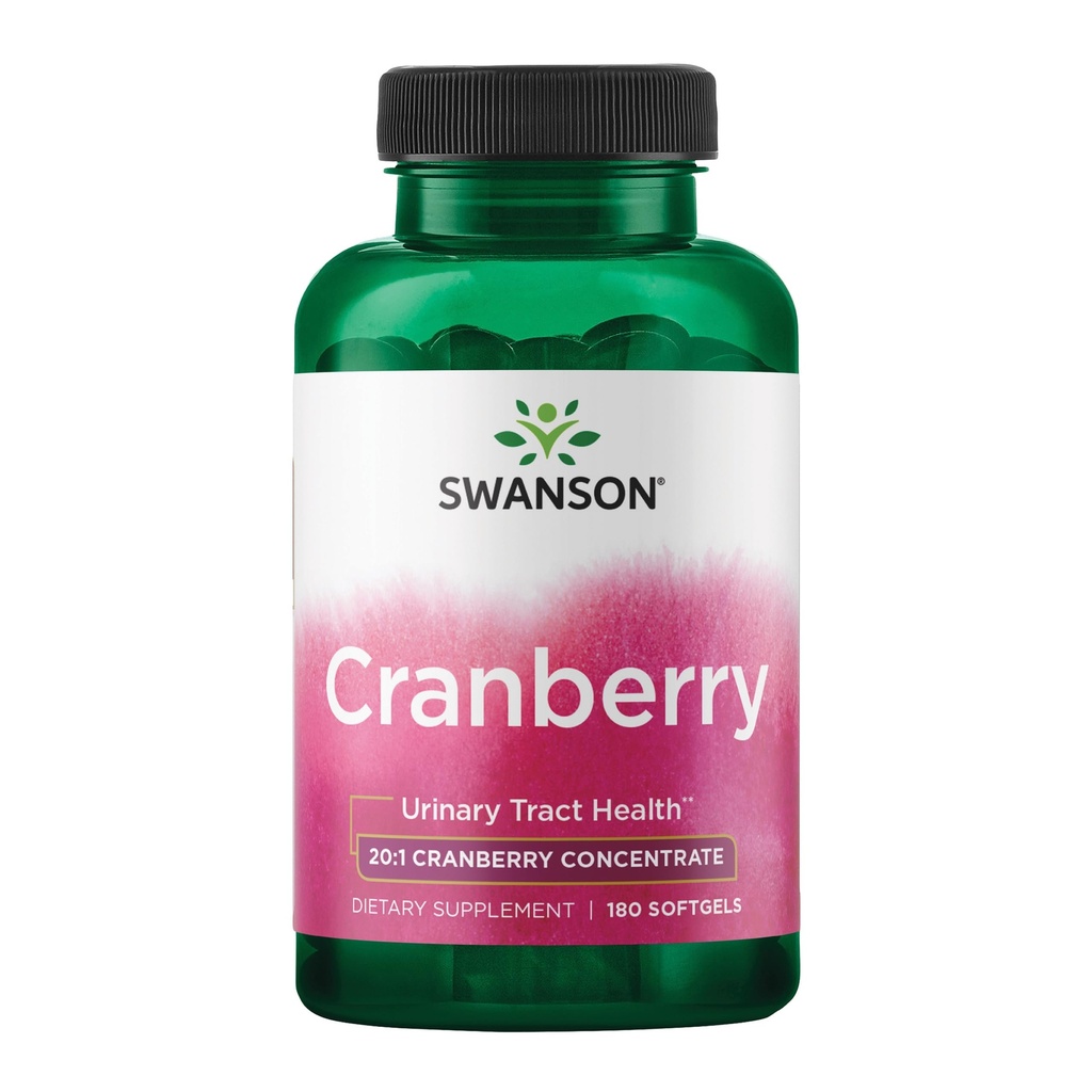 Swanson Cranberry - Sustine sanatatea tractului urinar, controlul vezicii urinare, și promovează funcția renală sănătoasă - Supliment produs cu 20:1 concentrat suc - (180 Softgels)