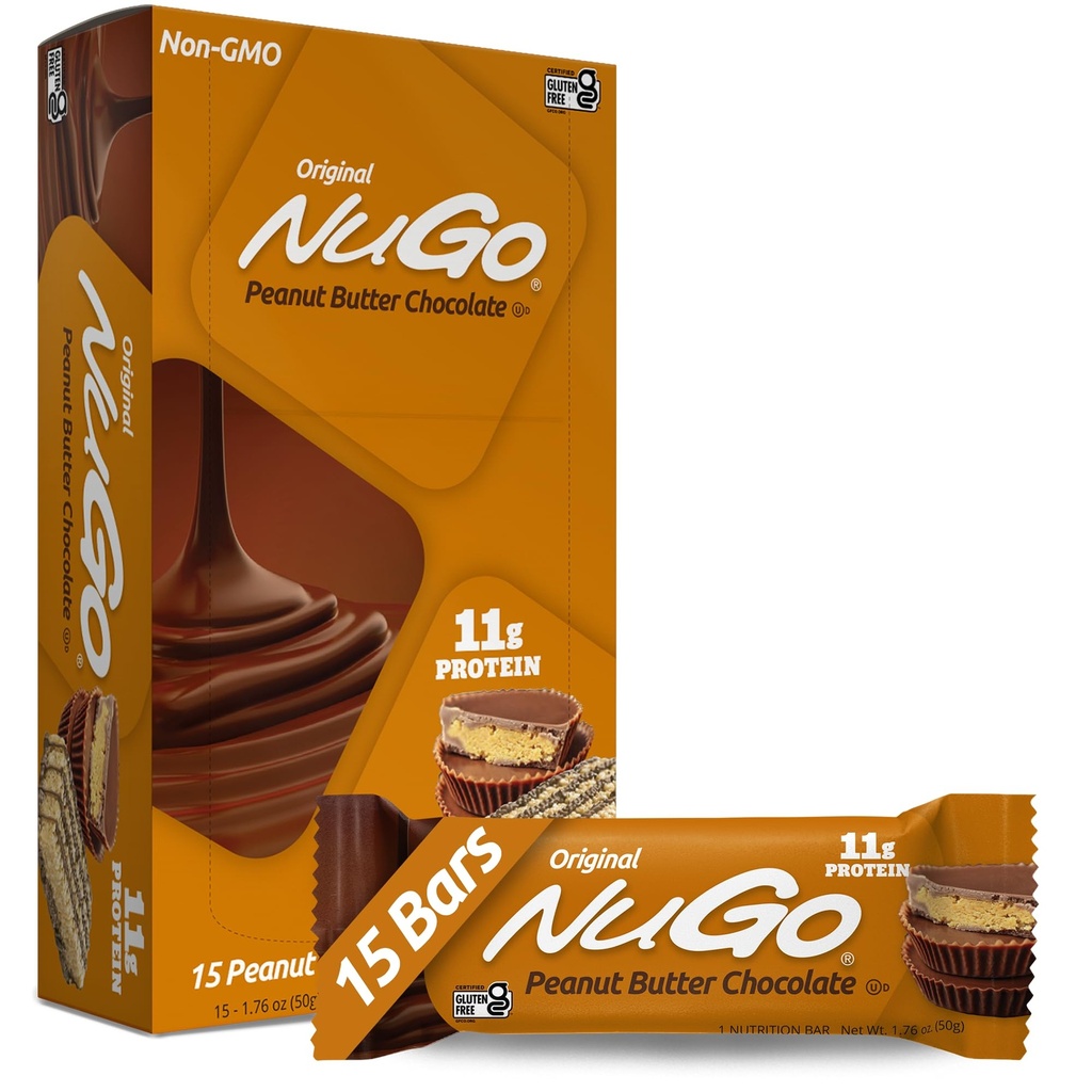 NuGo Proteine Bar, Unt de arahide, 11g Proteina, Gluten gratuit, 15 Conte