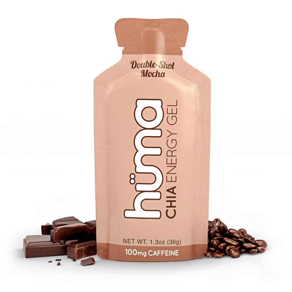Huma Chia Energy Gel, Doubleshot Mocha, 12 Pack, 100mg Cafeina per Packet - Premier Sports Nutritie pentru Exercitii de rezistenta