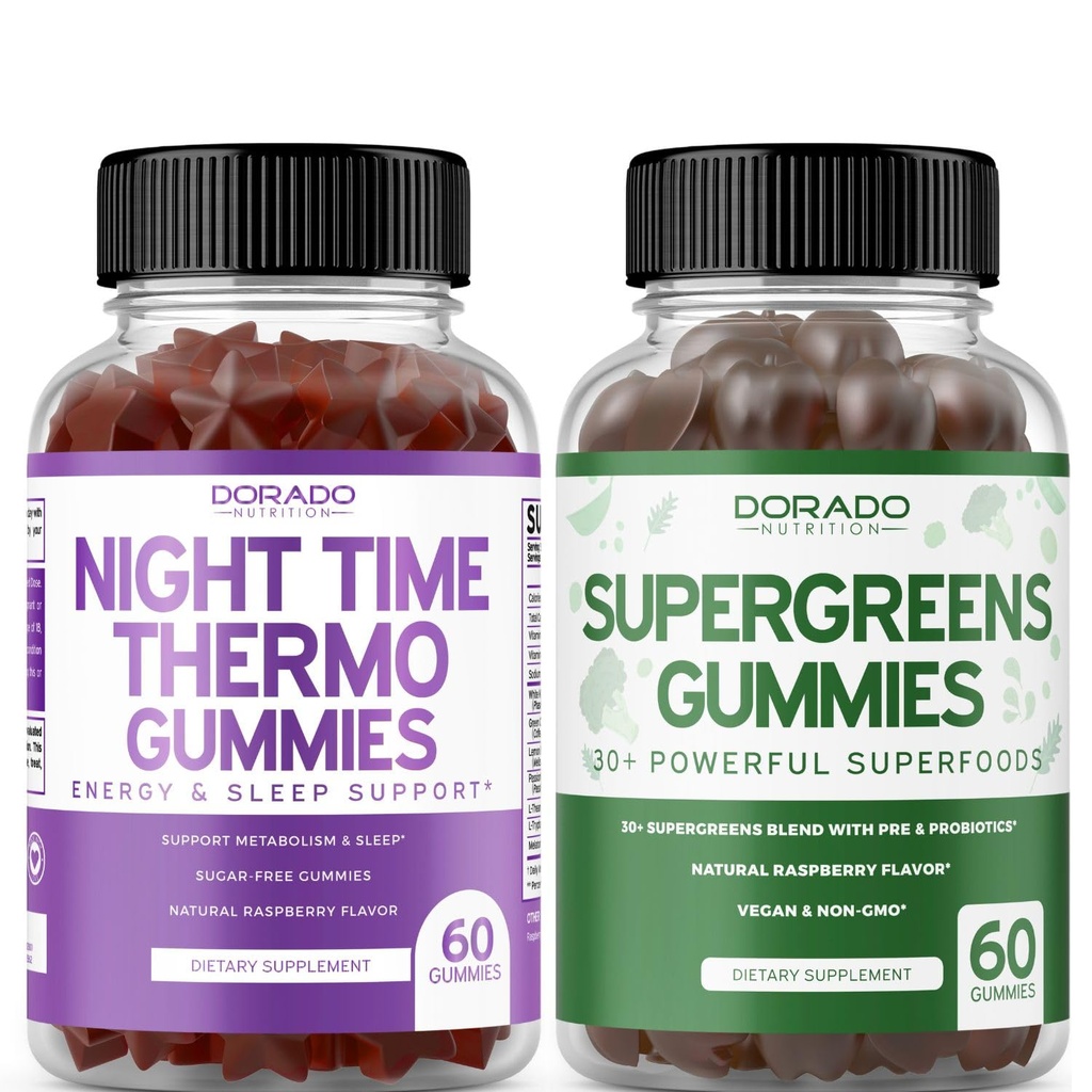 Night Time Fat Burner Gummies (60 Count) - pierdere în greutate și metabolism Sugar-grase Melatonin Supliment și Supergreens Gummies (60 Count) - Greens Suplimente Suport pentru imunitate - Non OMG & SUA Made
