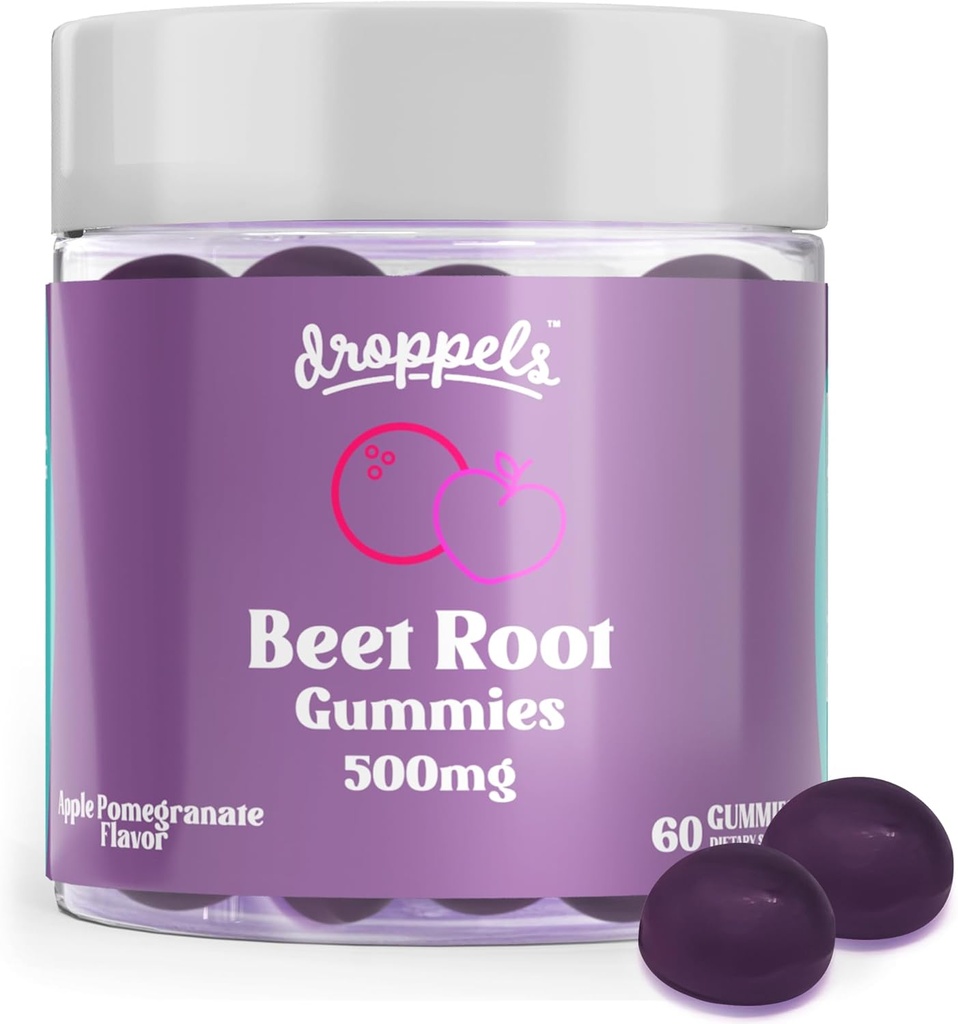 Droppels Root Gumries cu pulbere de sfeclă 500mg, extract de semințe de struguri 300mg, vitamina B12 & Niacin 