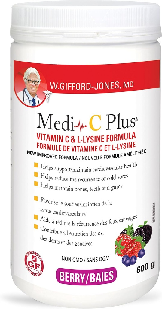 Dr. Gifford-jones Nutritie preferata Medi-C Plus Vitamina C & L-lisina Formula Berry Arome 600g