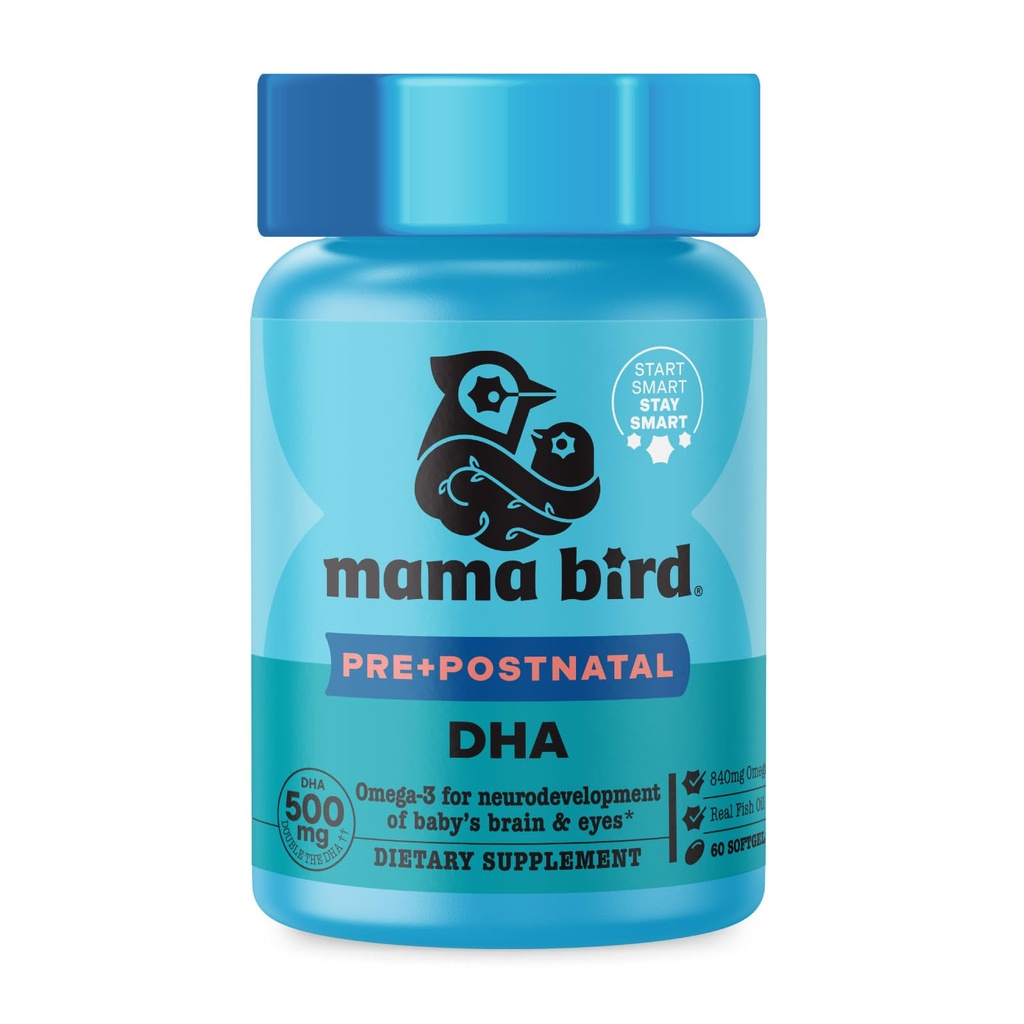 Cel mai bun Nest Wellness Mama Bird Prenatal DHA - Health Supplement with Omega-3 DHA & EPA - Fish Oil Supplement for Gravide Women - Supports Fetal Brain & Eye Development - 60 Softgels