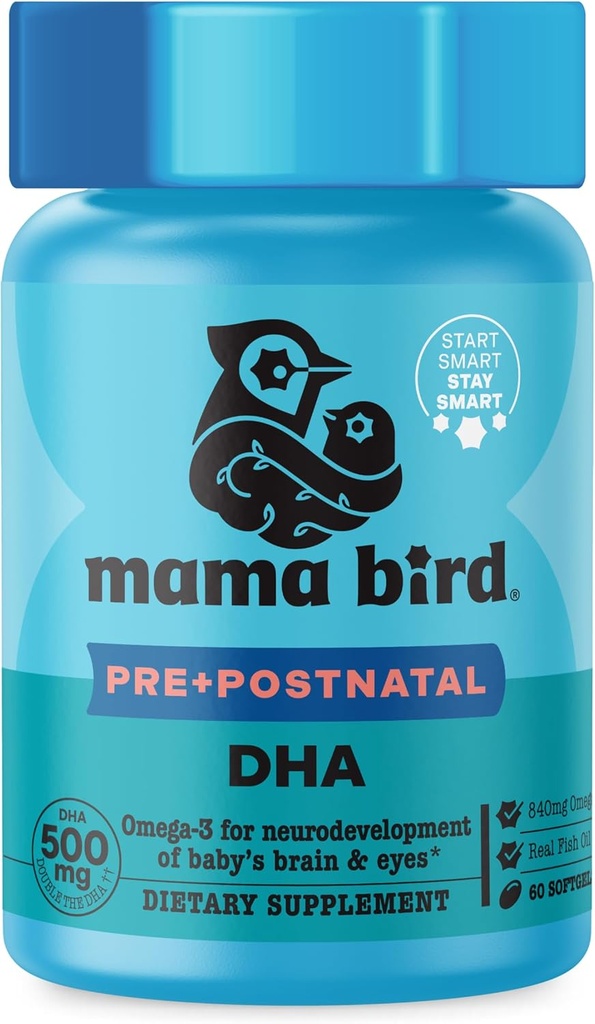 Cel mai bun Nest Wellness Mama Bird Prenatal DHA - Health Supplement with Omega-3 DHA & EPA - Fish Oil Supplement for Gravide Women - Supports Fetal Brain & Eye Development - 60 Softgels