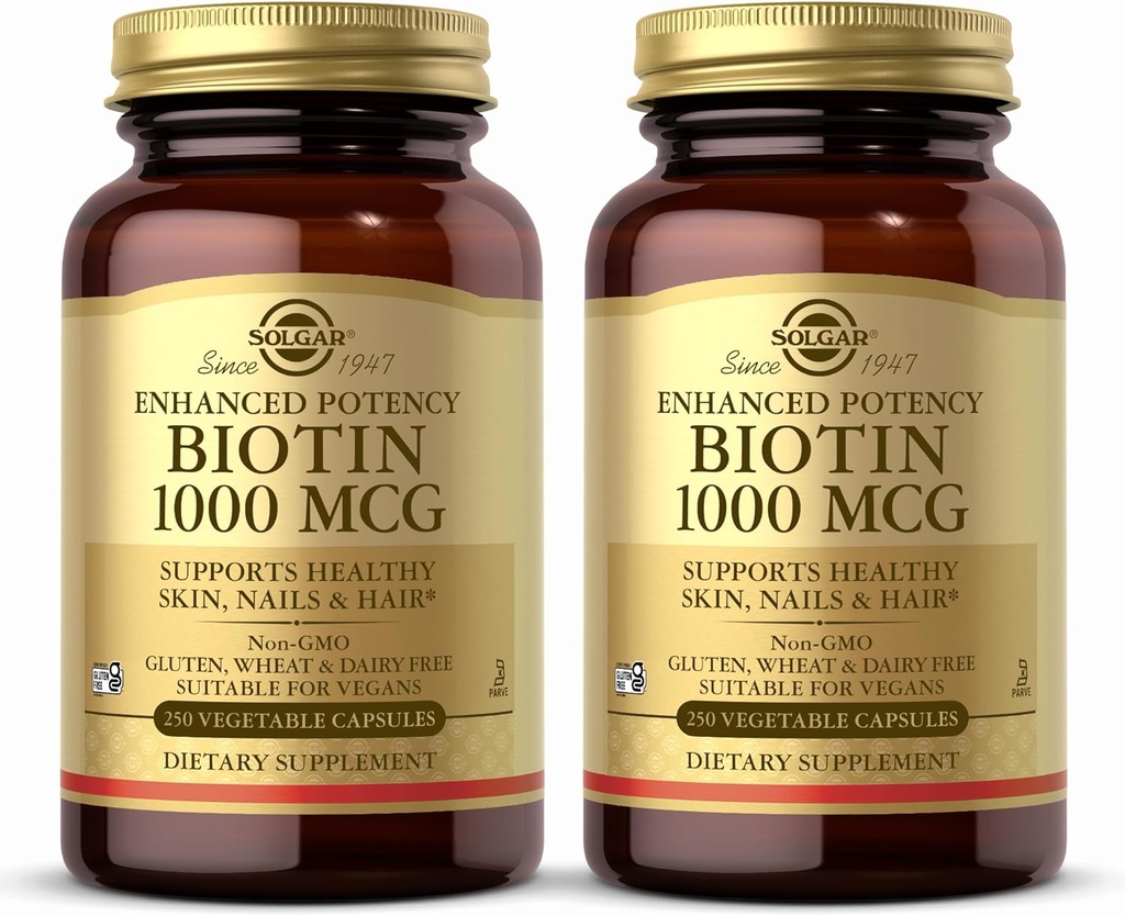 Solgar Biotin 1000 mcg, 250 capsule vegetale (Pachetul de 2) - Suporturi Sanatos Piele, Nails & Hair - Energie Metabolism - Potenta sporita - non-GMO, Vegan, Gluten Free, Dairy Free, Kosher - 500 Serviri