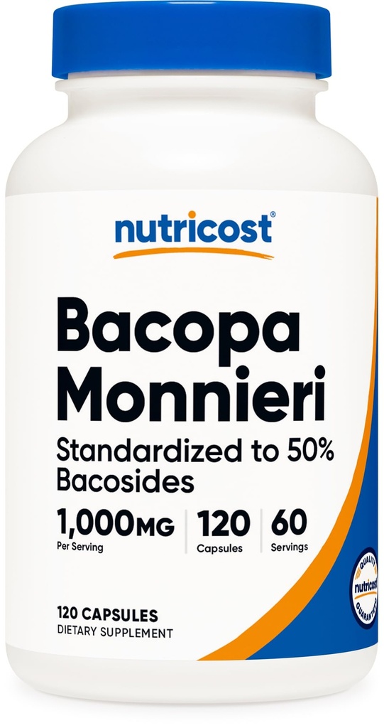Nutricost Bacopa Monnieri 1000mg, 120 capsule (60 Servings) - Non-GMO, Gluten Free, și Vegetarian Friendly