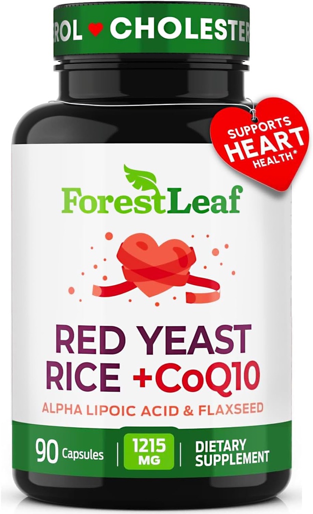 Red Yeast Rice 1215 mg. Capsule - extra rezistenta Red Rice Yeast cu CoQ10 Supliment, Plus Alpha Acid lipoic și semințe organice de in, Citrinin gratuit, susține sănătatea cardiovasculară, Non-GMO 90 Veggie Caps