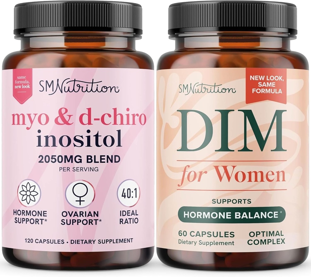 SMNutrition Women's DIM Supplement & Myo-Inositol & D-Chiro Inositol | Hormone Balance Bundle with 40:1 Ratio (30 Servings) and 250mg DIM Supplement for Women Complex (60 Servings)