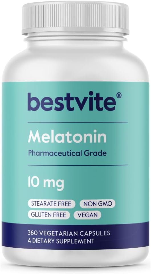 BESTVITE Melatonin 10 mg - 360 Veg Caps - No Stearates - No Sucralose, No Dextrose, No Silicon Dioxide, No Manitol - Vegan - Non-GMO - Gluten-Free - Sleep Aid to Support Rest & Wake Cycles
