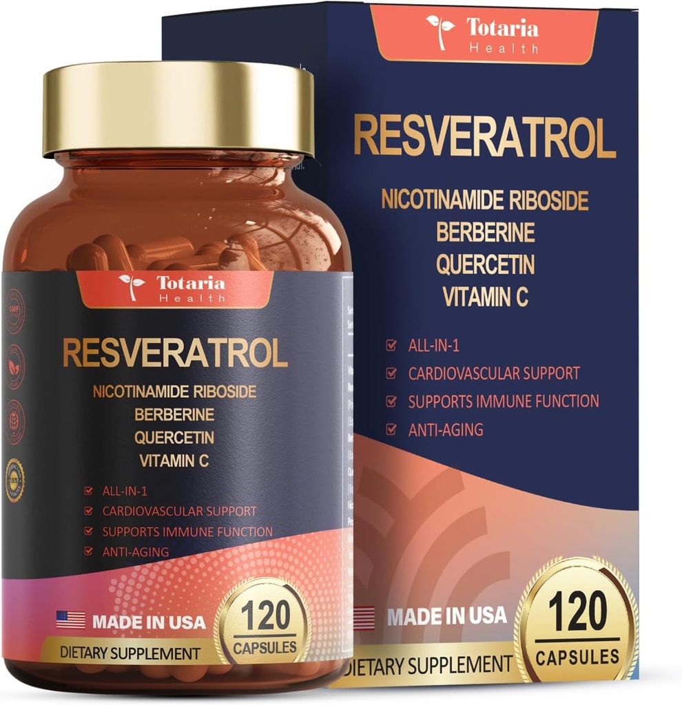 Resveratrol Supliment suplimentar de putere cu Berberine Quercetin extract verde de struguri extract extract de semințe de polifenol antioxidant Supliment antioxidant & inima suport 120 capsule