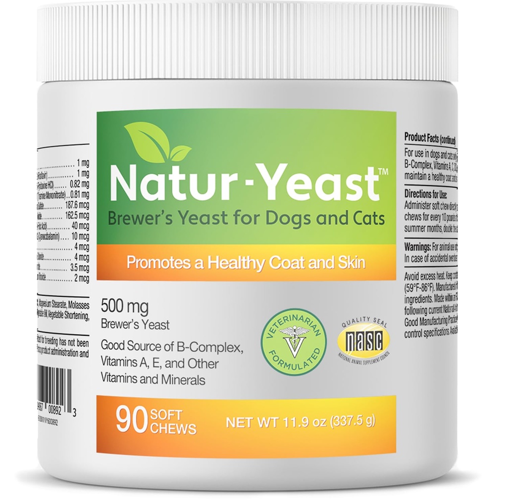 Green Pets Organics Natur-Yeast Brewer's Yeast for Dogs and Cats - Supports Immune System & Digestion, Promovează Skin & A Glossy Coat, 90 Soft Chews