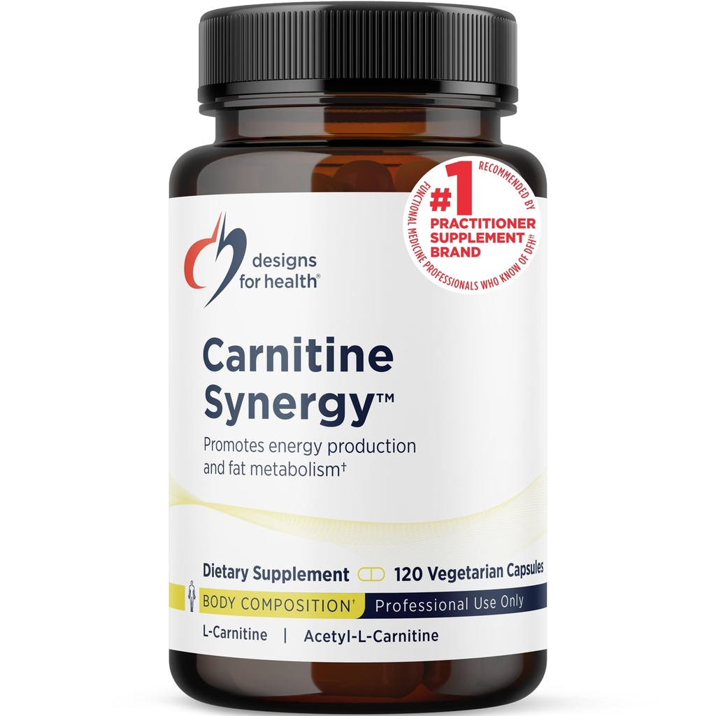 Design-uri pentru sănătate Carnitine Synergy - 400mg L-Carnitina (din Carnitina Tartrat) + 100mg Acetil L-Carnitina pastile - non-GMO + Supliment vegetarian (120 capsule)