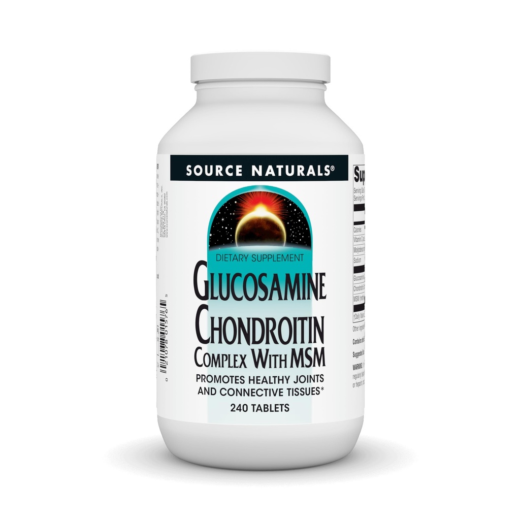 Sursa Naturals Glucosamine Chondroitin Complex cu MSM, promovează articulații sănătoase și tossues Connective* - 240 comprimate