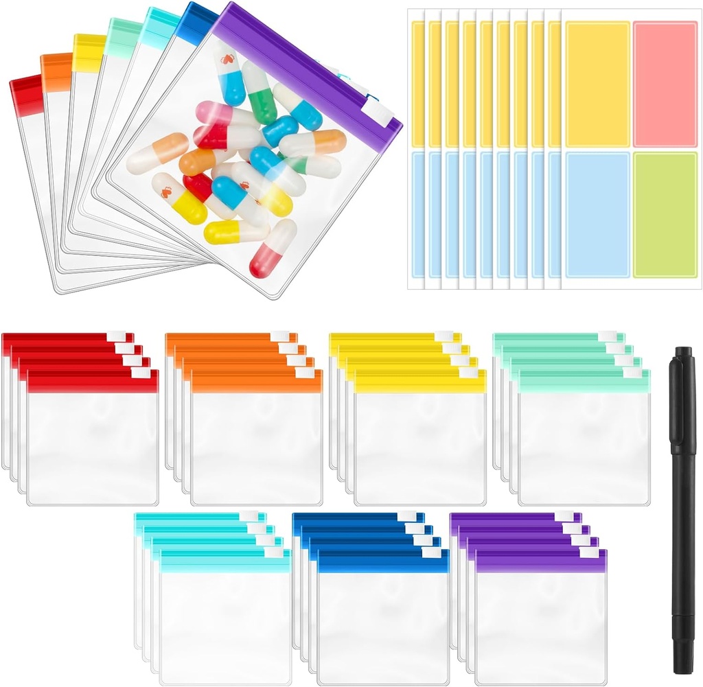 39 Pcs pastile pungi zippered pastile pungi pentru călătorie reutilizabil cu 28Pcs mici pastile organizator pungi și 10pcs autocolant pentru medicamente Organizator pungi