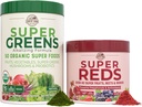 Country Farms Pack Essential, Super Greens Powder si Super Reds, Packed with 50 Organic Super Foods and 40 Super Fruits, Natural Energy, Blooting Support, Unflavored & Berry Flavor, 17.7 oz, 2 Pack