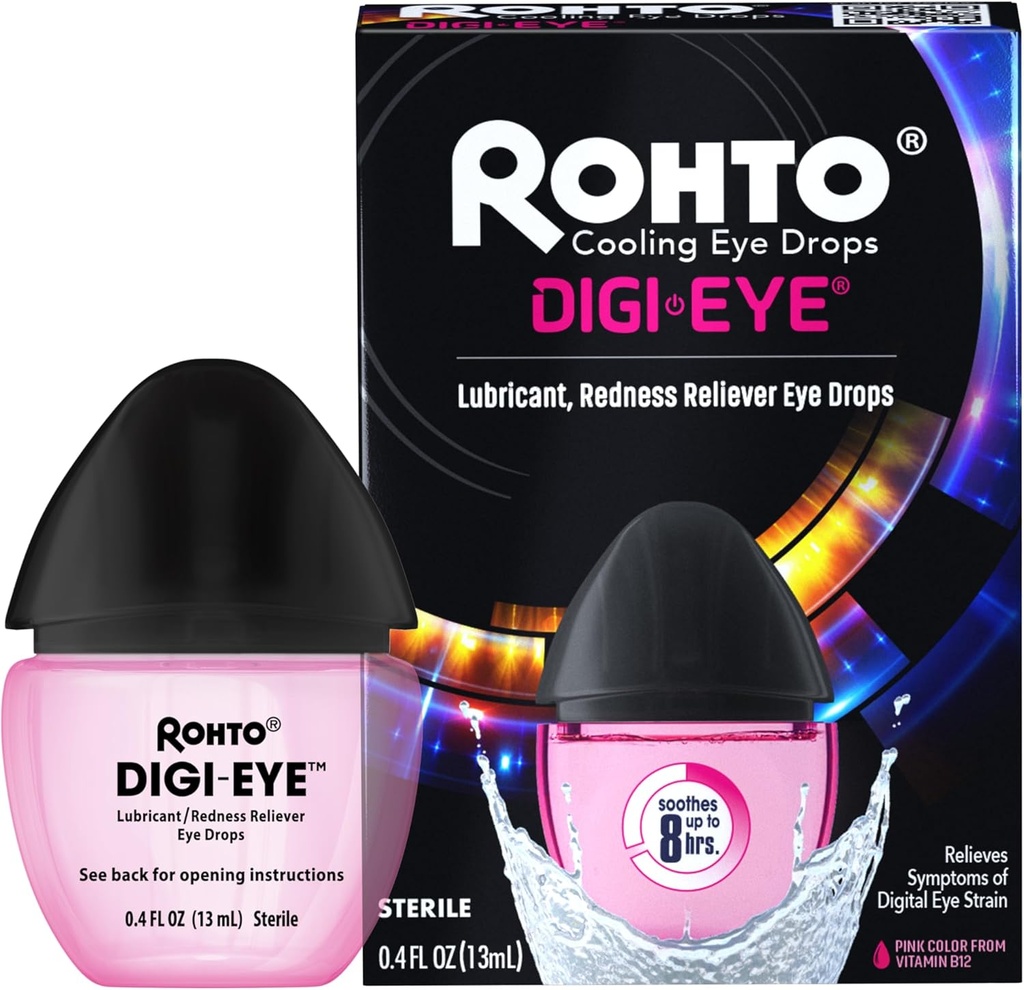 Rohto Digi-Eye Digital Eye Strain Picături Ochi, Cooling Eye Strain Relief De la Digital Eye Strain Simptomele, Lung Lasting, Soothing Eye Relief, Picături Ochi pentru roșu, Obosit 0.4 Fl OZ Sticla (Pachet de 2)