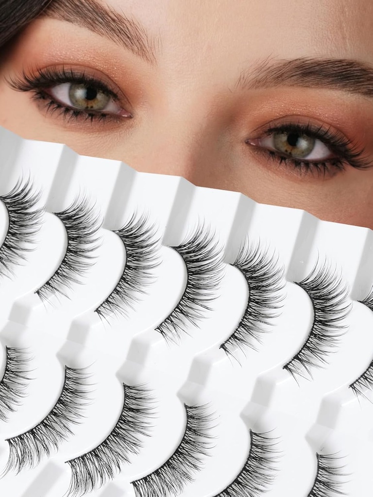 Gene de pisică naturale False Lashes Wispy 14mm False Geanlases Natural Look 0.1MM Bandă subțire Lashes ambalaj C curl false gene Wispy Cat Eye Lashes 3D Volume Siligli Lashes 7 Pereche