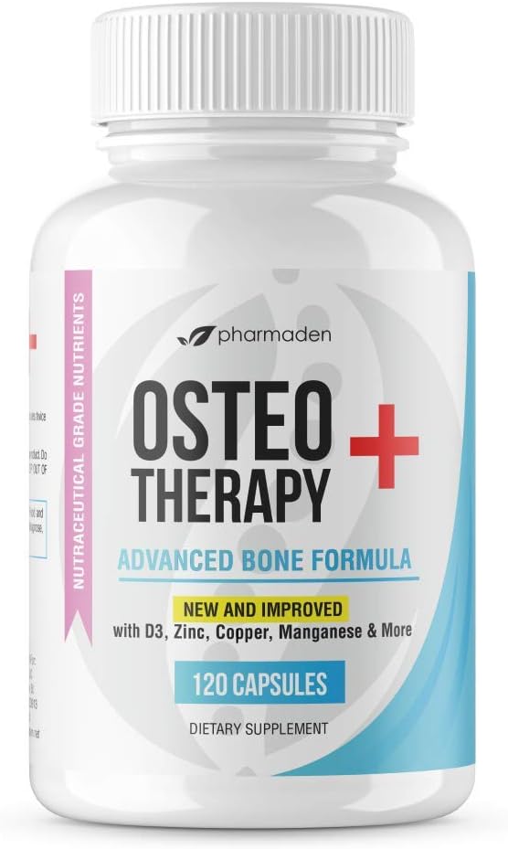 OsteoTherapy+ Advanced Bone Supplement - Vitamina C, MK4/MK7, Calciu cu absorbţie ridicată, Mangan, Magneziu