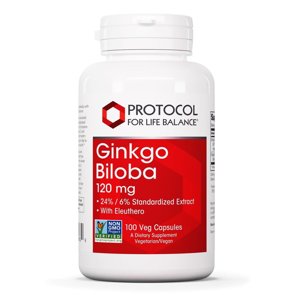 PROTOCOL PENTRU BALANCE VIAŢĂ Ginkgo Biloba - 120 mg Extract de Ginkgo Biloba - cu Eleuthero - pentru suport pentru sănătatea creierului şi circulaţia sângelui - Dairy Free & Non-GMO - 100 Veg capsule