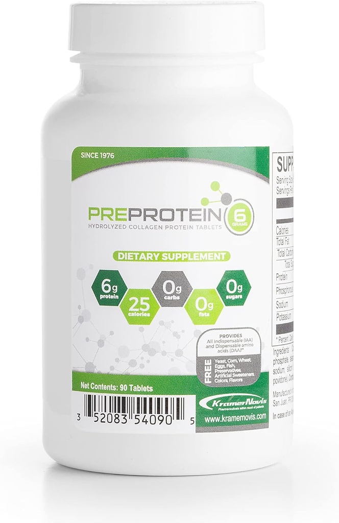 PreProtein® Nearomatizate Hidrolizate Colagen Proteine Zahăr-Free Fat-Free Carb, Amino Acids Proteine tablete, utilizate de sistemele de sănătate, 90 comprimate