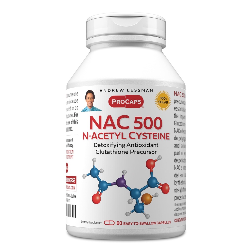 ANDREW LESSMAN NAC-500 N-Acetyl Cysteine 60 Capsule - Ajuta la combaterea atacului zilnic de Damage gratuit Radicals, protejează creierul, inima, plămâni, ficat, rinichi. Antioxidant detoxifiant. Fără aditivi